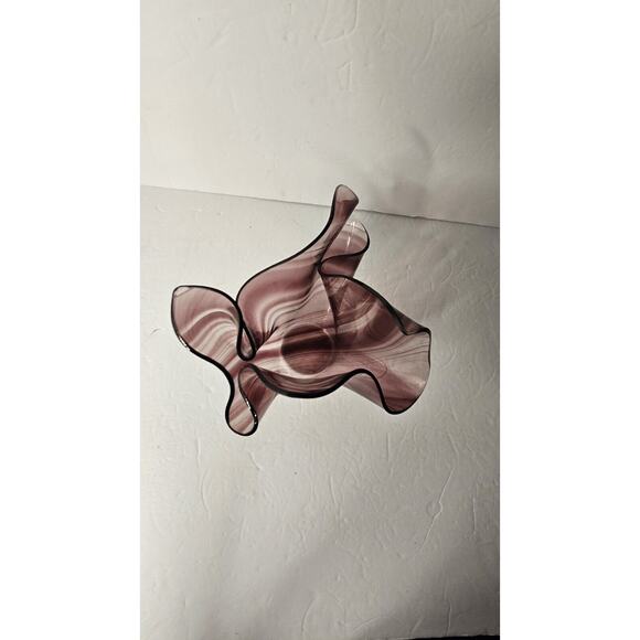 Purple Ribbon Art Glass Handkerchief Bowl Handkerchief Swirl Glass Bowl Purple - Picture 5 of 13